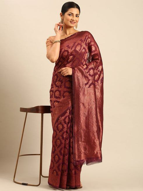 Deeva Sarees Wine Cotton Saree